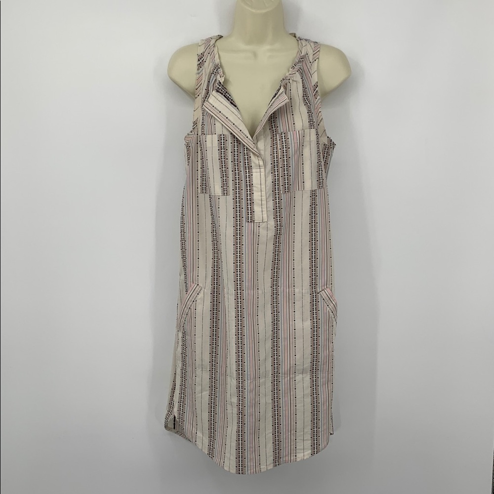The Odells sleeveless a-line shift dress stripe pockets navy pink cream X-Small